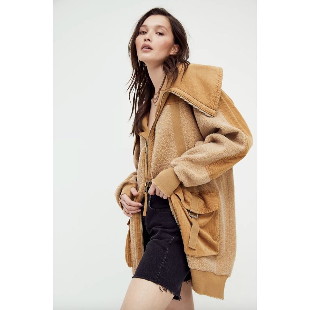 Free People Hideaway Jacket Corduroy Zip Up Sweatshirt Jacket Size Small